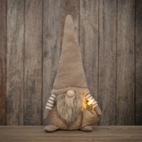 Winteria Tonttu ja lahjasäkki LED-valolla 60 cm vaaleanruskea/valkoinen